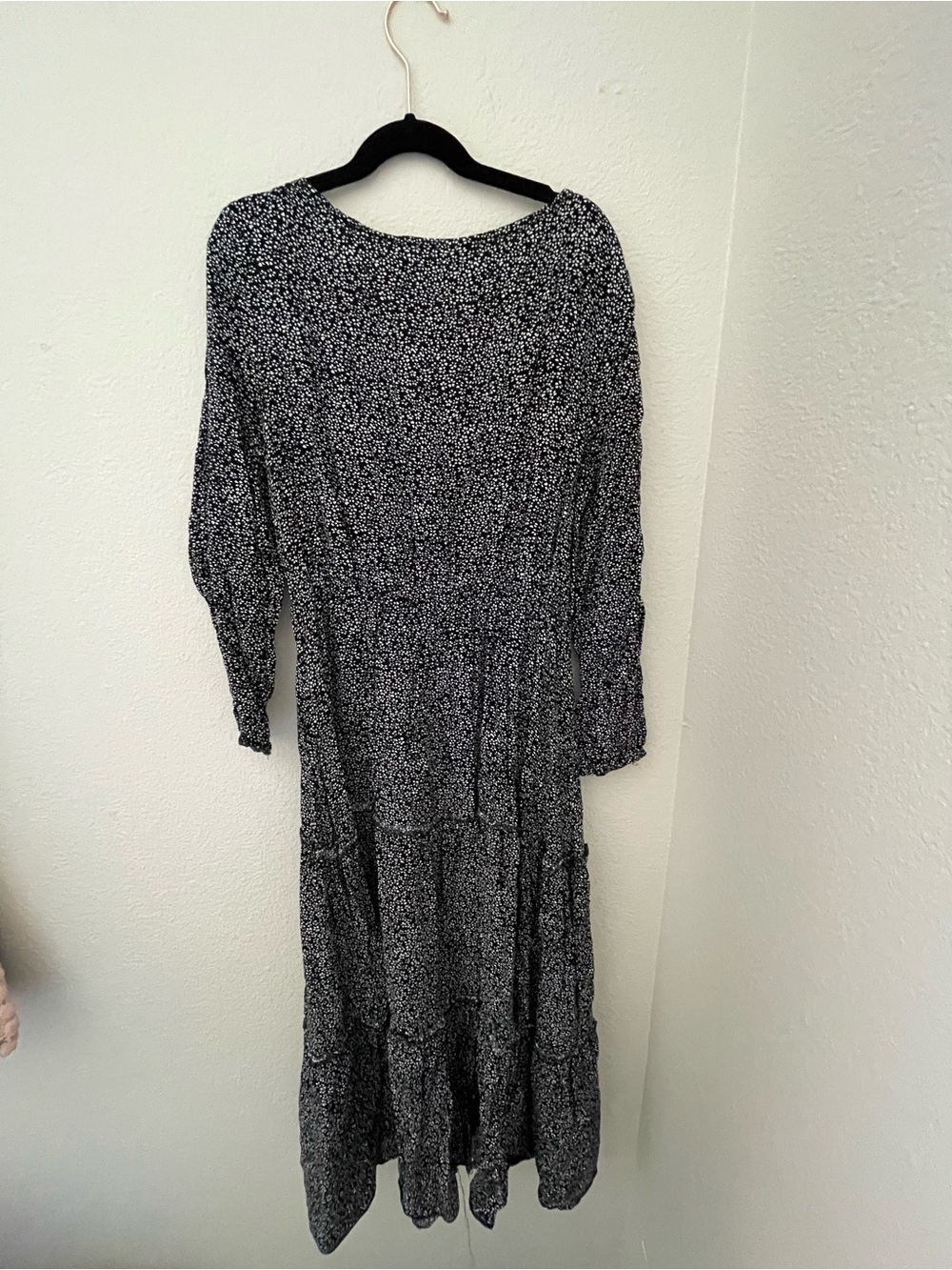 100% cotton Women’s Black Floral Long Sleeve Tiered Maxi Dress